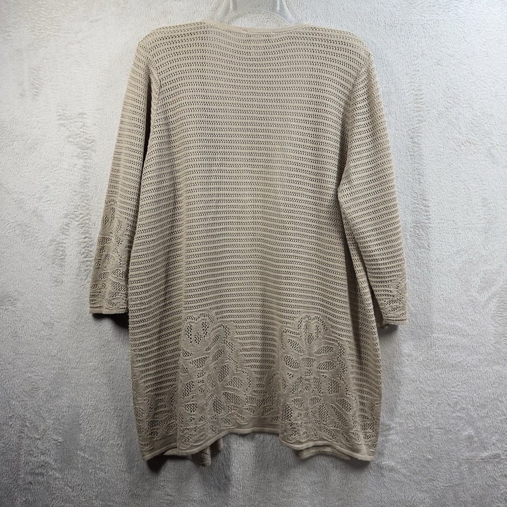 CJ Banks Open Front Cardigan Women's 1X Beige‎ Open Knit 3/4 Sleeve - Picture 7 of 8